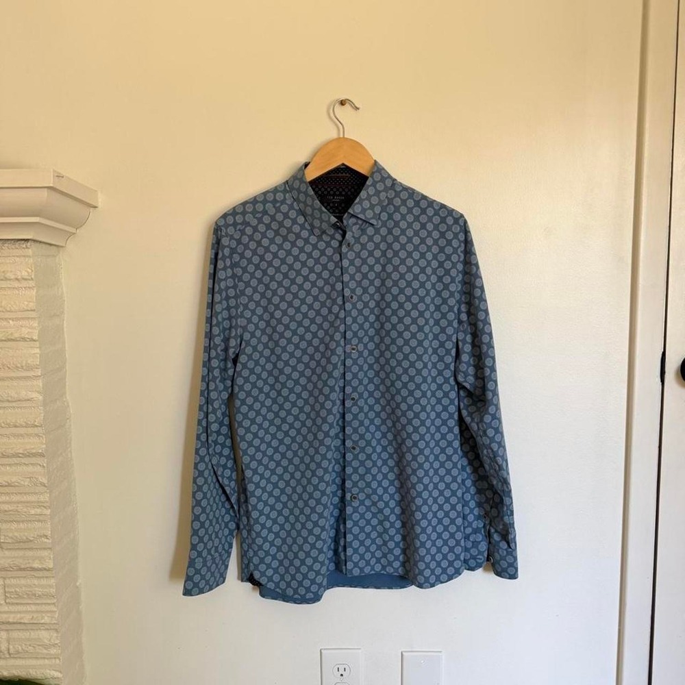 Ted Baker Blue button-up shirt with repeating geometric pattern